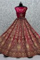 Velvet Bridal Lehenga Choli in Pink with Embroidered