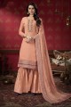 Peach Faux georgette Pakistani Suit with Embroidered