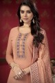 Peach Faux georgette Pakistani Suit with Embroidered