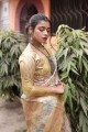 Yellow Silk Saree with Printed