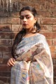 Silk Printed Saree in Grey with Blouse