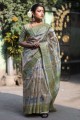 Silk Saree in Printed Green with Blouse