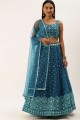 Party Lehenga Choli in Teal  Net with Embroidered