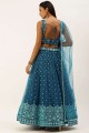 Party Lehenga Choli in Teal  Net with Embroidered