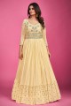 Gown Dress in Yellow Georgette with Embroidered