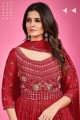 Silk Red Gown Dress in Embroidered