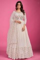 Georgette Gown Dress with Embroidered in White