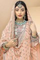 Faux georgette Eid Palazzo Suit with Embroidered in Peach