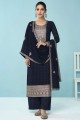 Faux georgette Eid Palazzo Suit in Blue with Embroidered