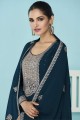 Faux georgette Eid Palazzo Suit in Teal blue with Embroidered