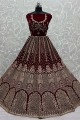 Bridal Lehenga Choli in Velvet Maroon with Embroidered