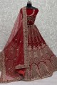 Embroidered Velvet Red Bridal Lehenga Choli with Dupatta