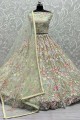 Green Net Party Lehenga Choli with Embroidered