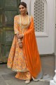 Cotton Anarkali Suit in Mustard with Printed