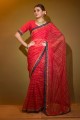 Georgette Pink Saree in Printed,lace