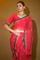 Georgette Pink Saree in Printed,lace