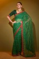 Printed,lace Georgette Saree in Green
