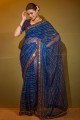 Saree in Georgette Blue with Printed,lace