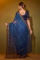 Saree in Georgette Blue with Printed,lace