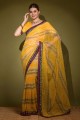 Yellow Stone,printed,lace Georgette Saree