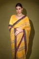 Yellow Stone,printed,lace Georgette Saree