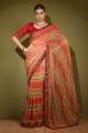 Stone,printed,lace Georgette Saree in Red
