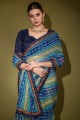 Blue Saree in Stone,printed,lace Georgette