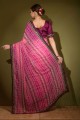 Stone,printed,lace Saree in Pink Georgette