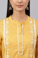 Embroidered Polysilk Palazzo Suit in Mustard
