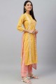 Embroidered Polysilk Palazzo Suit in Mustard