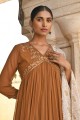 Embroidered Polysilk Eid Palazzo Suit in Brown