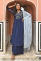 Palazzo Suit in Blue Georgette with Printed