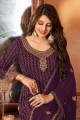 Faux georgette Embroidered Eid Salwar Kameez in Purple