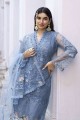 Embroidered Eid Blue Salwar Kameez in Net