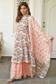 Cotton Printed White Anarkali Suit with Dupatta