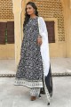 Black Anarkali Suit in Cotton with Printed