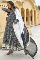 Black Anarkali Suit in Cotton with Printed