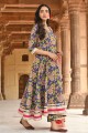 Blue Anarkali Suit in Cotton with Printed