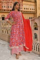 Cotton Red Anarkali Suit in Printed