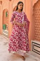 Printed Cotton Mauve  Anarkali Suit with Dupatta