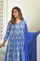 Blue Printed Anarkali Suit in Cotton