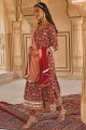 Printed Cotton Maroon Anarkali Suit with Dupatta