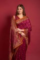 Maroon Saree with Stone,printed Silk