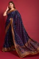Silk Saree in Blue with Stone,printed