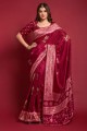 Saree in Maroon Silk with Stone,printed