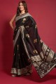 Black Saree with Stone,printed Silk