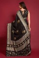 Black Saree with Stone,printed Silk