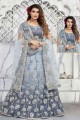 Embroidered Net Wedding Lehenga Choli in Aqua blue with Dupatta