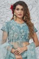 Aqua blue Embroidered Net Wedding Lehenga Choli