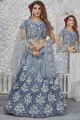 Net Wedding Lehenga Choli in Teal  with Embroidered